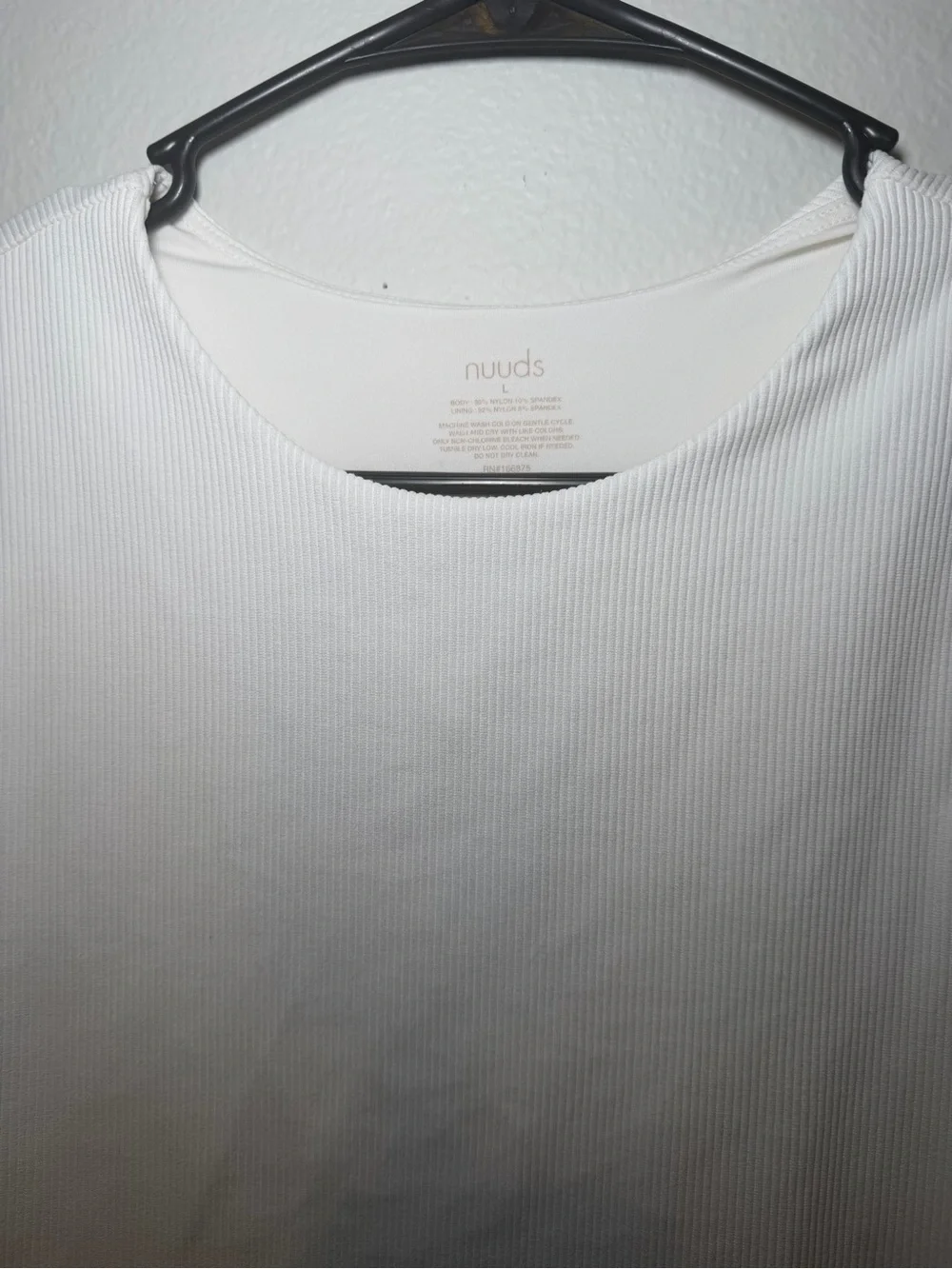 nuuds Size L White Ribbed Double Lined Racer Bodysuit - Picture 2 of 5